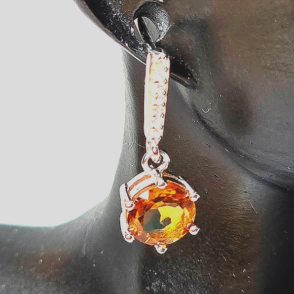 Natural Round Citrine 7mm 925 Sterling Silver Earrings - Picture 2 of 3